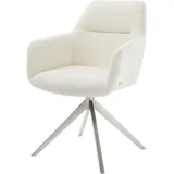 DeLife Polsterstuhl Pejo-Flex, Kreuzgestell breit Edelstahl Bouclé Weiß 360° drehbar Wippfunktion Tas weiß 58 cm x 86 cm x 63 cm