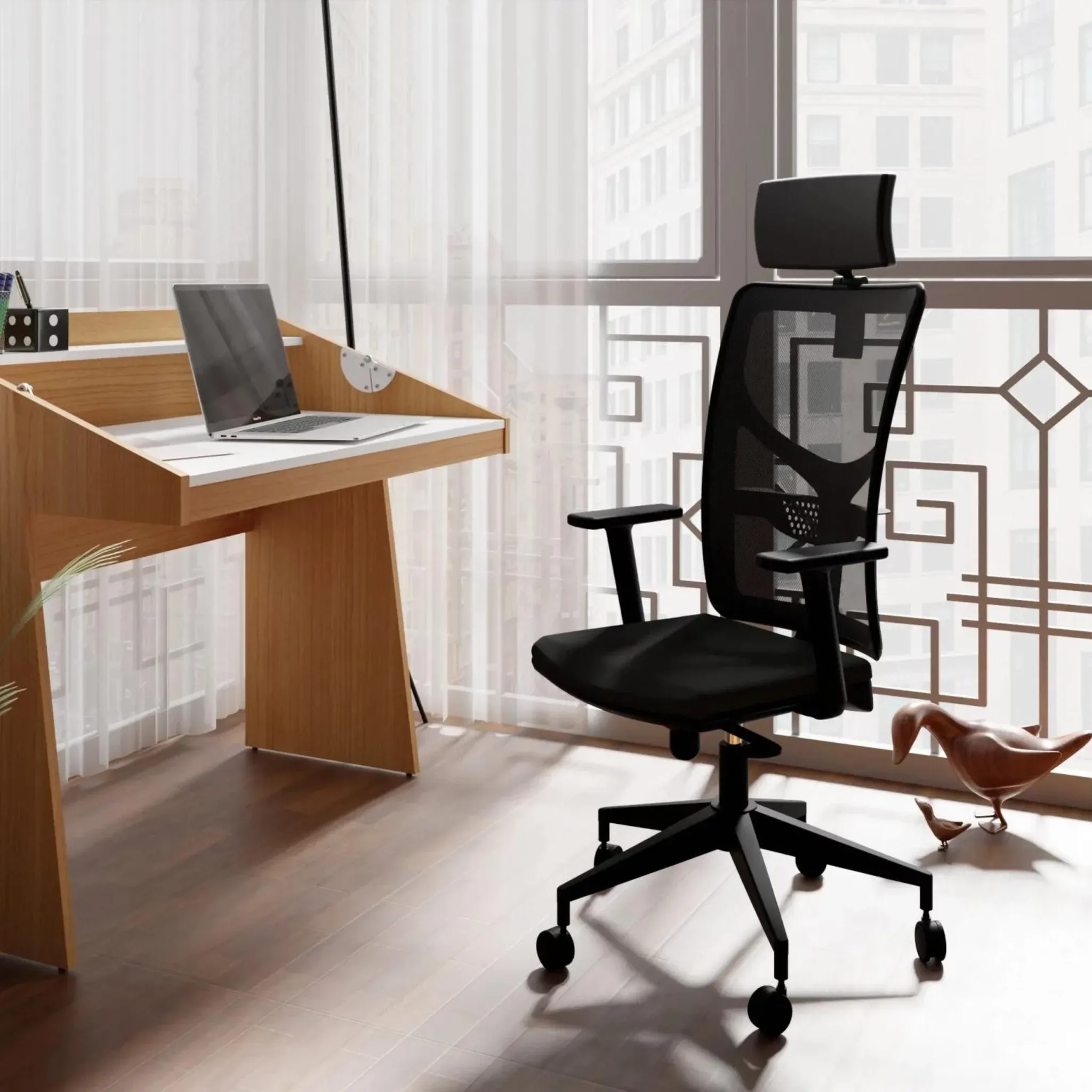 Bürostuhl mit Armlehnen - Mio Comfort Plus, Schwarz, Ergonomischer verstellbarer Schreibtischstuhl Levira