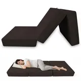 POKAR Klappmatratze 120x195x15 cm aus Cord | 3-teilige Faltmatratze als Gästebett | Faltbare Matratze für Gäste und Camping | Extra Dicke Schaumstoffmatratze | Oeko-TEX | Made in EU | Braun