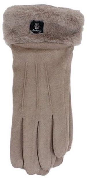Antonio Lederhandschuhe Winter Damen Handschuhe, Kunstpelz und Streifen (1 Paar, Einzelne Handschuhe) mit Smartphone Touch-Funktion beige