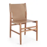 Esszimmerstuhl Caroline aus Leder, Teakholz-Gestell, skandinavischer Stil, Taupe
