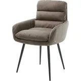 DeLife Esszimmerstuhl Abelia-Flex mit Armlehnen Mikrofaser Taupe Vintage 4-Fuß konisch Schwarz, Esszimmerstühle