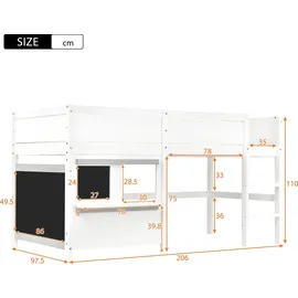 SOFTWEARY Hochbett 90 x 200 cm Kiefer massiv weiß