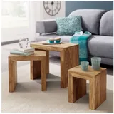 FineBuy Satztisch Braun Akazie 50 x 45 cm
