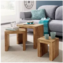 FineBuy Satztisch Braun Akazie 50 x 45 cm