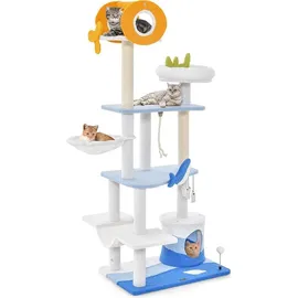 Goplus Kratzbaum mit Meeresmotiven 3 Hängekugeln blau