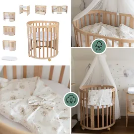 Waldin Babybett OWAL Kinderbett 7in1 mit Matratze, mitwachsendes Kinder-Bett