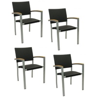 Konway 4x Konway BORNEO Stapelsessel Schwarz Premium Polyrattan Garten Sessel Stuhl Set