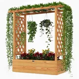 Goplus Hochbeet mit Rankgitter, Blumenkasten mit hängendem Dach & Ablauflöchern, Pflanzkübel für Garten, Terrasse, Hof (Orange, 100 x 44 x 113,5 cm)