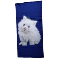 Strandtuch 70x140cm, Handtuch für Kinder und Erwachsene, Badetuch Microfaser (blau Weiss Kitten)
