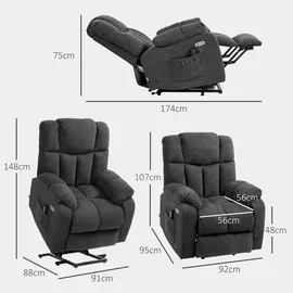 Homcom Fernsehsessel Schwarz Kunststoff, 95x107x92 cm, Wohnzimmer, Sessel, Relaxsessel mit Liegefunktion, USB- Anschluss, TV-Sessel mit Taschenfederkern, Seitentasche und Fernbedienung,