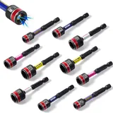 GEINXURN 10tlg Magnet Sechskant Stecknuss, 65mm Lang Metrische Steckschlüsselsatz 6mm, 8mm, 10mm, 11mm, 13mm, 1/4" Sechskantschaft Magnetisches Schlagschrauber Nüsse Adapter für Akkuschrauber