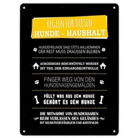 Trendaffe Metallschild XL mit Hunde-Haushalt Regeln Motiv