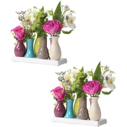 Jinfa Handgefertigte kleine Keramik Deko Blumenvasen 2 Set aus 7 Vasen in bunt
