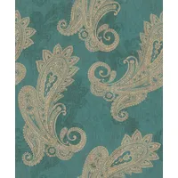 Rasch Textil Rasch Vliestapete Petrol Gold Metallic Paisley Ornament