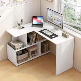 Woltu Schreibtisch Eckschreibtisch mit Stauraum, 120x100cm, Bürotisch, Computertisch mit Ablagefächern, PC Tisch, Winkelschreibtisch, Arbeitstisch für Büro Arbeitszimmer, Weiß