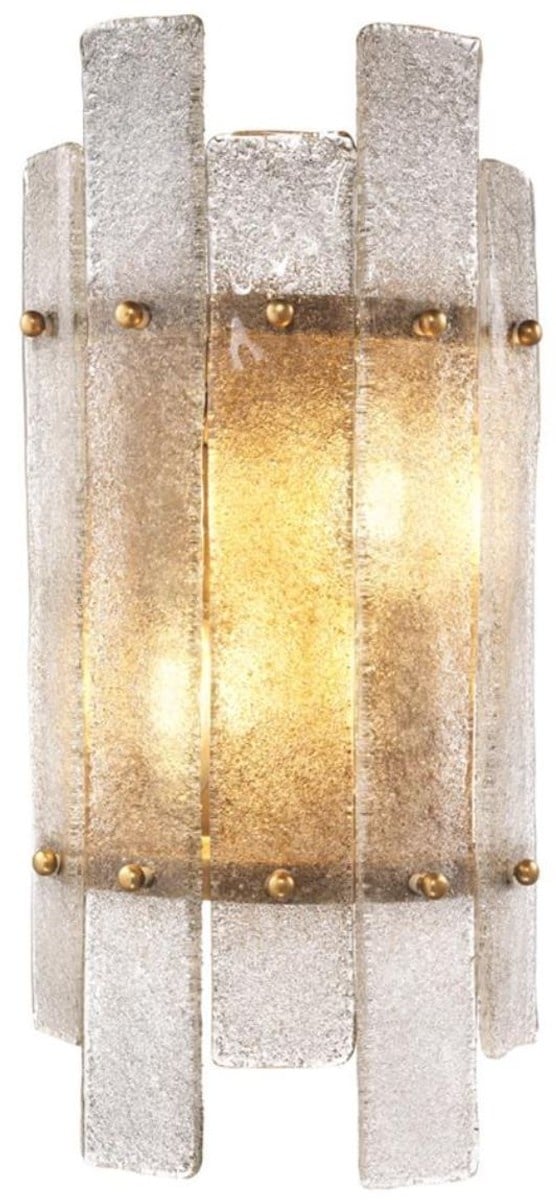 Casa Padrino Luxus Wandleuchte Antik Messing 19 x 10 x H. 40 cm - Wandlampe mit mundgeblasenem Glas