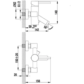 PaulGurkes Wanne Design Armatur Aufputz Wasserhahn Mischbatterie