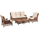 aea Robuste Garten Rattan Garnitur 2x Sessel 2x Hocker 3 Sitzer 55 x 70 x 106 cm braun