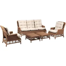 aea Robuste Garten Rattan Garnitur 2x Sessel 2x Hocker 3 Sitzer 55 x 70 x 106 cm braun