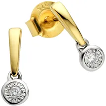 Diamonds by Ellen K. Ohrstecker 375 Gold zweifarbig 2x Brillant 0,03ct. gelb, weiß