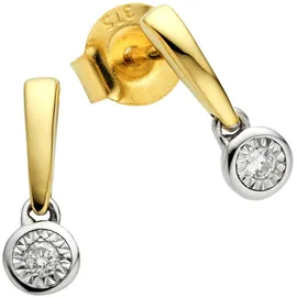 Diamonds by Ellen K. Ohrstecker 375 Gold zweifarbig 2x Brillant 0,03ct. gelb, weiß