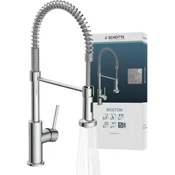 Spültischarmatur SCHÜTTE "BOSTON", silber (chrom), B:5,5cm H:54cm T:28cm, Messing, Armaturen, Cold-Start-Funktion zum Energiesparen, schwenkbarer Auslauf 360