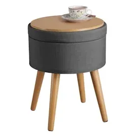 Tectake tectake® Sitzhocker mit Stauraum, rund, gepolstert, in Leinenoptik