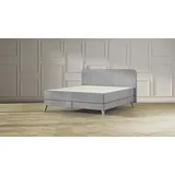 Emma Elite Boxspringbett Comfort - Hellgrau - 180x200 cm - Kopfteil Streifen - Natur Füße