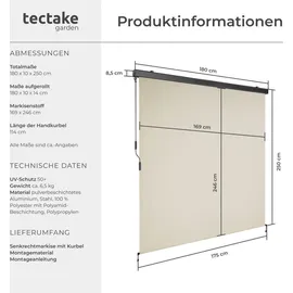 Tectake Senkrechtmarkise 15 x 12 cm Beige Aluminium