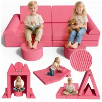 TLGREEN Kindersofa Spielsofa Cord, 14-Teiliges Modulare Kinderspielcouch, Kindersofa-Bausteine, Spielsofa für Kinder, kreatives Spielen für Kuschelecke im Kinderzimmer rosa
