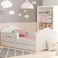 Kids Collective Kinderbett 70x140 cm mit Matratze und Schublade, Lattenrost & abnehmbarer Rausfallschutz Bett für Kinder Bett komplett Set Bed Rausfallsc... - weiß