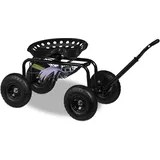 Relaxdays fahrbarer Gartensitz, höhenverstellbar, 150 kg, Stauraum, Rollsitz Gartenarbeit, Stahl, Luftreifen, schwarz