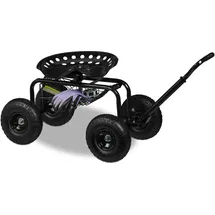 Relaxdays fahrbarer Gartensitz, höhenverstellbar, 150 kg, Stauraum, Rollsitz Gartenarbeit, Stahl, Luftreifen, schwarz