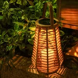 Wasserdichte Solar LED Laterne, Rattan gewebte Solar Laterne Garten Deko, Solarleuchte für Außen, Hochzeit, Geburtstag, Party, Gartendeko, Outdoor, Solarlaterne Solarlampen für Außen (A)