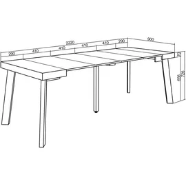 SKRAUT HOME Ausziehtisch 222 x 73 x 90 cm schwarz