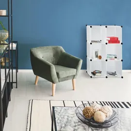Relaxdays Stufenregal 6 Fächer, Steckregal als Kleiderschrank oder Raumteiler, offenes Regalsystem, weiß,