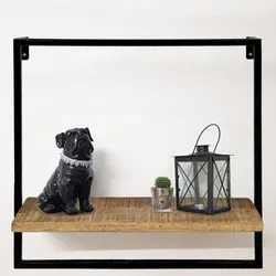 Amagohome Hängeregal Wandregal Bücher Regal Bücherbord 50x50x25 cm  Metall schwarz Holzboden massiv
