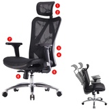 MCW Bürostuhl MCW-J87, Schreibtischstuhl, ergonomisch verstellbare Armlehne 150kg belastbar Bezug schwarz, Gestell schwarz