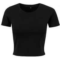 Build Your Brand Damen Ladies Cropped Tee T-Shirt, Schwarz,