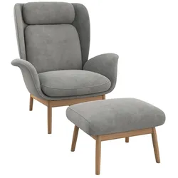 Ohrensessel FLEXLUX "Padova", grau (soft grau), B:92cm H:99cm T:103cm, 100% Polyester, Sessel, Stil & Komfort, organische Form, Ledenstütze integriert, Fuß Eiche