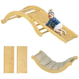 aiyaplay 4 in 1 Klettergerüst Set mit Rutsche, Kletterdreieck zum Rutschen und Klettern, Kletterspielzeug aus Holz, für Kinder 1,5-4 Jahre, Indoor,