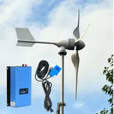KX-ENERGIE 2000W Horizontaler Windkraftanlage 3Phasen Windturbinen mit Grid Wechselrichter Komplettanlage Netzkopplung Windgenerator 24V 48V auf Einphasig 220/230VAC 50Hz Öffentliches ins Stromnetz