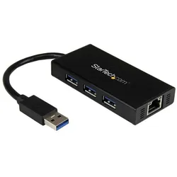 StarTech.com 3 Port USB 3.0 Hub mit Gigabit Ethernet Adapter aus Aluminum - Verkabelt - USB - Ethernet - 5000 Mbit/s - Schwarz