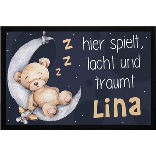 SpecialMe® Fußmatte Kinderzimmer personalisiert mit Name Teddybär Mond Türvorleger Kind rutschfest & waschbar weiß 60x40cm