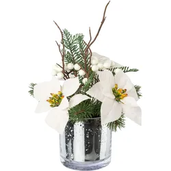 Winterliche Kunstpflanze CREATIV GREEN "Weihnachtsdeko", weiß, H:34cm, Polyester, Kunstpflanzen, in Glasvase, mit Beeren und Zweigen