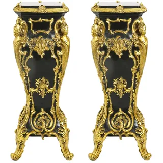 Casa Padrino Barock Marmor Säulen Set Gold / Schwarz 35 x 35 x H.85 - Marmor Säule (2 Stk) - Limited Edition