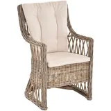 Rattan Esszimmer-Sessel Rattanstuhl mit Armlehne gerade Rückenlehne (Grau Natur)