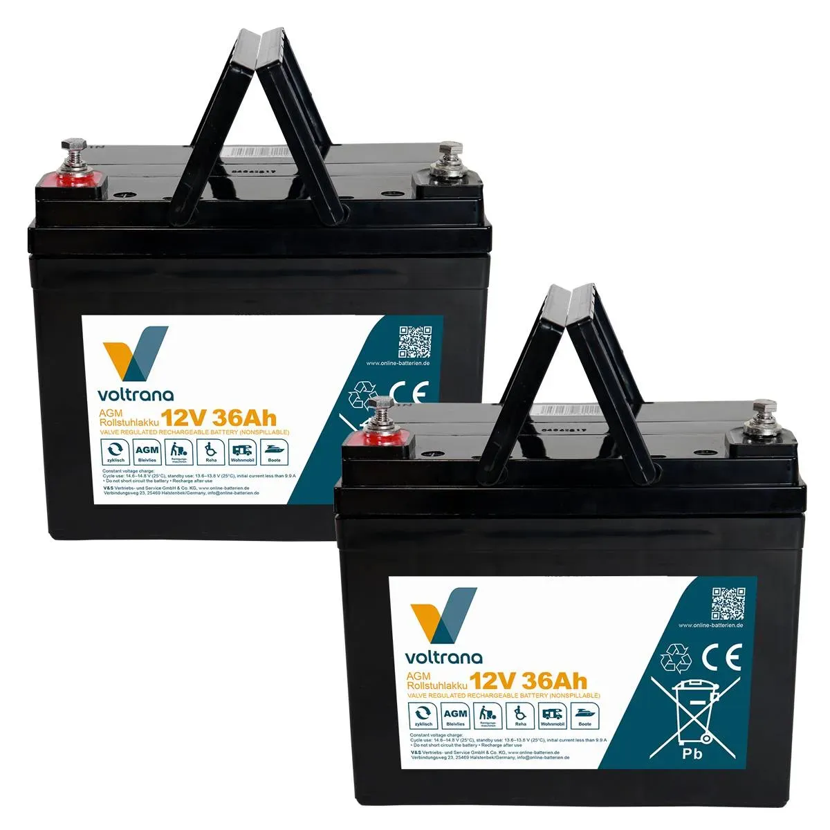 Rollstuhlakku passend für C.T.M. Homecare HS-6200 24V 2 x 12V 36Ah – Voltrana Ersatzakku