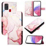 nancencen für Samsung Galaxy A21S Hülle, PU Leder Handyhülle Kapphülle mit Kartenfach Magnetisch Rundumschutz Mode Marmormuster Handytasche Case Handytasche Case, Roségold